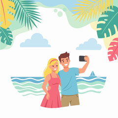 Couple Taking Selfie on Vacation by the Sea.