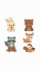 Obraz premium Cute Kawaii Forest Animals Collection Illustration.