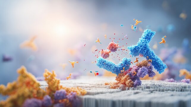 3D Visualization of Immune Checkpoint Blockade Showing Interaction Between Proteins and Cells in a Scientific Context