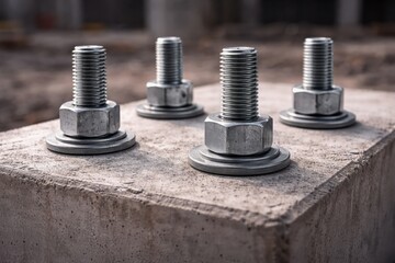Metal Bolts on Concrete Foundation.