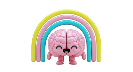 Cute cartoon brain character with a rainbow