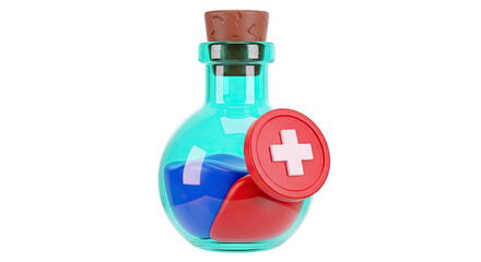Health Potion Bottle with Red Cross Icon