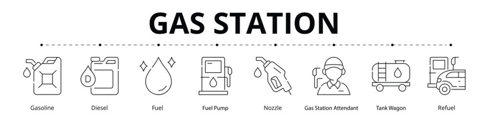 Gas Station Line Banner Web Icon Set Vector Illustration ©  karyative