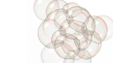 Fototapeta premium Iridescent soap bubble cluster pastel white background abstract soft colorful background lifestyle