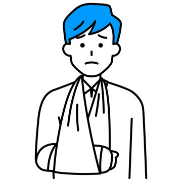右腕を骨折している若い男性
