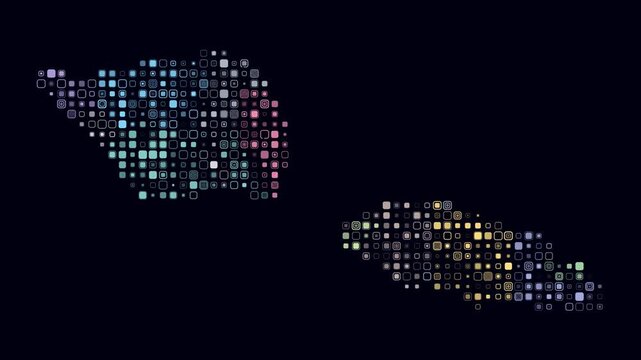 Samoa animated country shape. Pulsating colored dots on the map of the country. Small size rounded square blocks. Digital style Samoa map on dark background. Creative animation video.