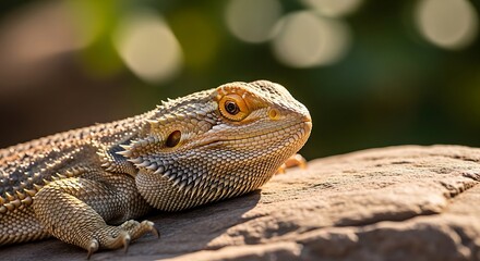 Fototapeta premium Bearded Dragon Lizard on Rock Outdoors.
