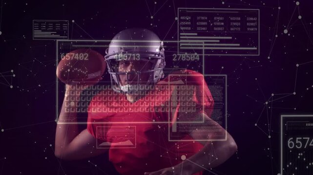 QB starting wind-up on HUD update, throwing ball while HUD panels updating readouts for analytics