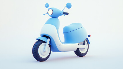 Fototapeta premium Blue and white minimalist cartoon style 3D rendered electric scooter