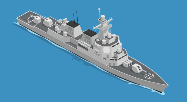 Modern Warship Illustration on Blue Background.