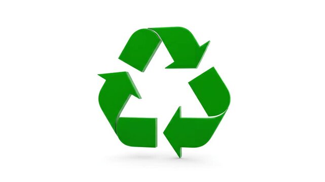 Chroma Key Asset with recycle logo rotating animation on white background and green screen distortion, overlay, glitch, static noise, scan lines black background, 4k animated video loop