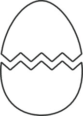ミニマル 割れたイースターエッグアイコン（モノクロ・ラフ輪郭ベクター素材／透明背景）