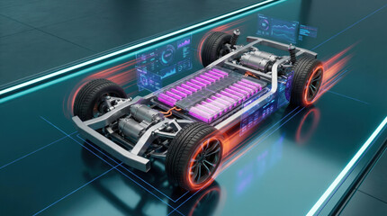 Obraz premium Battery pack electric vehicle platform showcase energy technology concept