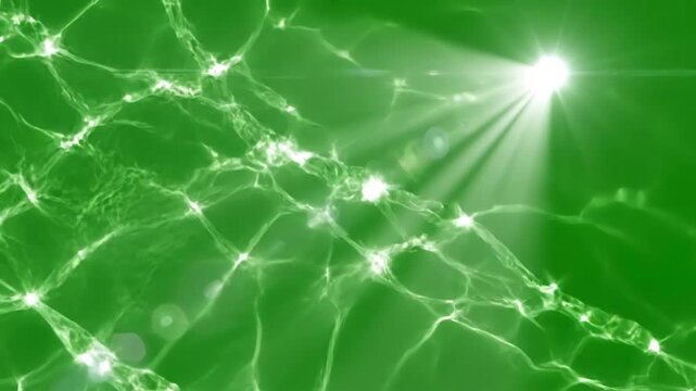 Underwater Light Caustics with sun rays on green screen from top view beautiful white spotlight effects moving sea scene flash lights bright lens flare effect chroma key 4k resolution distortion