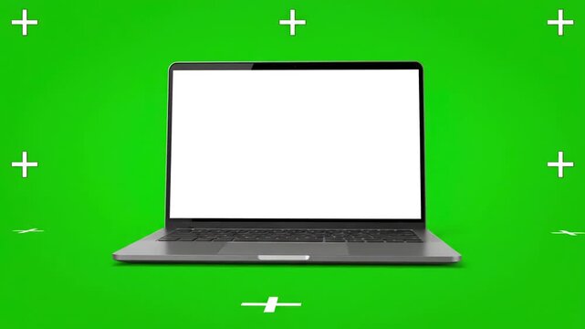 Clean Plate Elements with the laptop smoothly rotates towards camera revealing its screen and switching it on video features a luma matte or cut out mask for shadow layer tracking marks distortion
