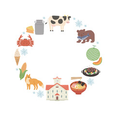 北海道にまつわるかわいいイラストセット　フレーム