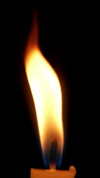 Meditative Ambiance with closeup candle fire flame isolated burning on black background slow motion hd distortion, green screen overlay, glitch, static noise, scan lines background, 4k animated video