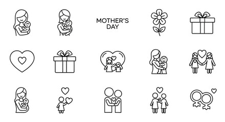 Fototapeta premium Simple Line Art Mothers Day Icons Set.