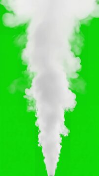 Vapor Elements with vertical blowing steam white smoke isolated on chroma key green screen background alpha channel distortion, overlay, glitch, static noise, scan lines black background, 4k animated