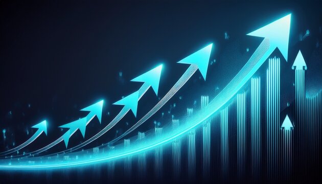 abstract background with glowing arrows growing upwards a stock market or business growth concept digital rendering of an arrow pointing up on a line graph rising to the top