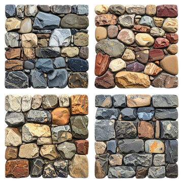 Four square stone walls with diverse rock textures