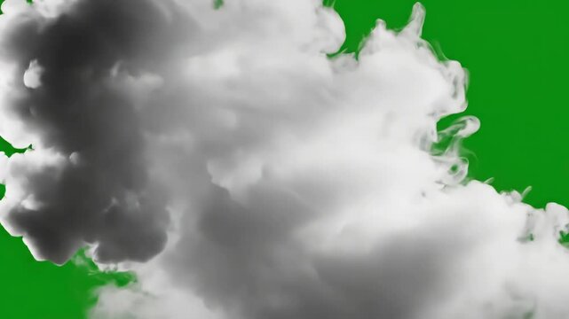Green Screen aerial white smoke blowing overlay isolated on alpha background in 4k scene 2 with distortion, overlay, glitch, static noise, scan lines black background, animated video loop