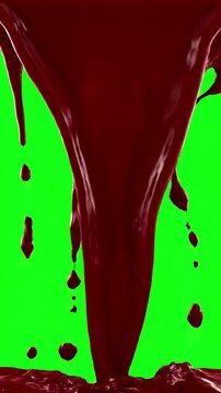Green Screen dark red blood drips on and transparent background liquid flowing down the surface in streams melting drops create streaks 3d animation chroma key alpha channel prores 4444 4k uhd scene 3