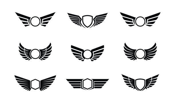 Set of Badge Black Wing Silhouettes Collection Template Vector, Illustration, For Streetwear, Tatto design, Racing Club, Sporty and Others