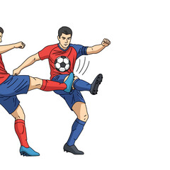 Naklejka premium Soccer Players Competing for Ball in Dynamic Action Illustration