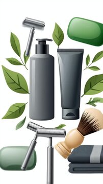 Mens Shaving Grooming Set Vintage Razors Soap Lotion Leaves
