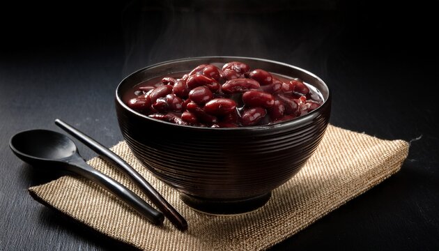 boiled azuki beans placed on a black background