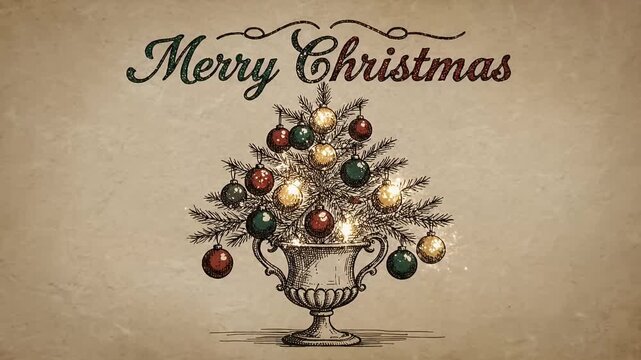 Merry Christmas Vintage Decorated Tree Festive Holiday Motion Graphic