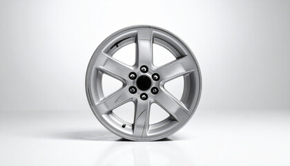 Fototapeta premium Car insurance accident estimate wheel detail on white background with modern alloy rim closeup studio shot