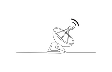 Obraz premium A simple line drawing of a satellite dish emitting signals into the air on a white background.