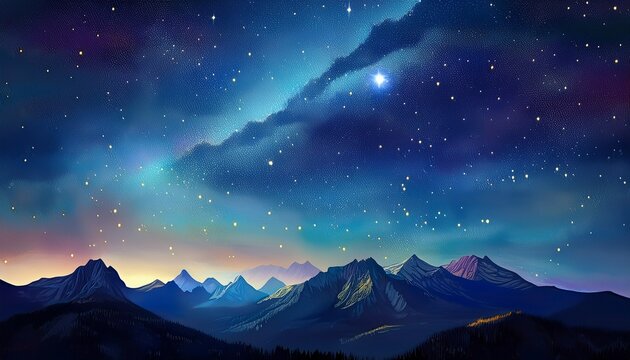 starry sky at night above the mountain range