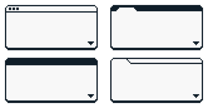 8-bit pixel art simple monotone web browser dialogue set