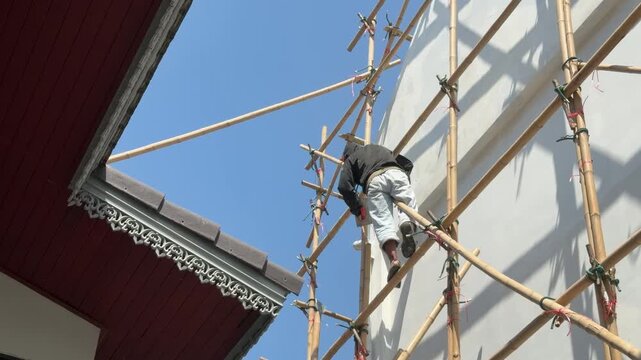 Working at heights, The workers are repairing the house, painted
