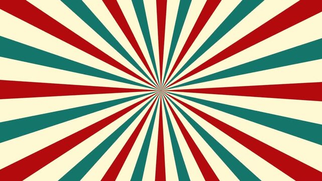 Animation of an abstract rotating vintage retro circus background with sunbeams and stripes. Rays film effect