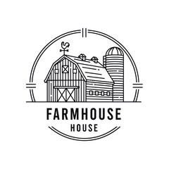 Rustic Farmhouse Barn and Silo Emblem Logo Design.