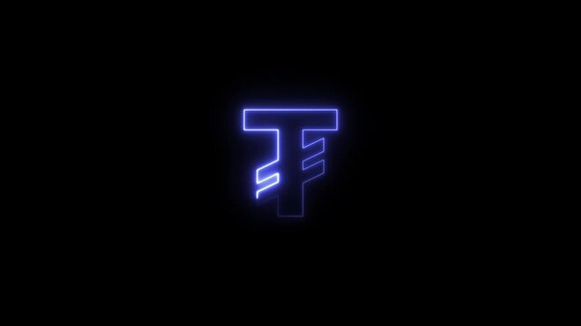 Glowing Blue Neon Letter T with Zig Zag Lines on Black Background neon sign glowing letter
