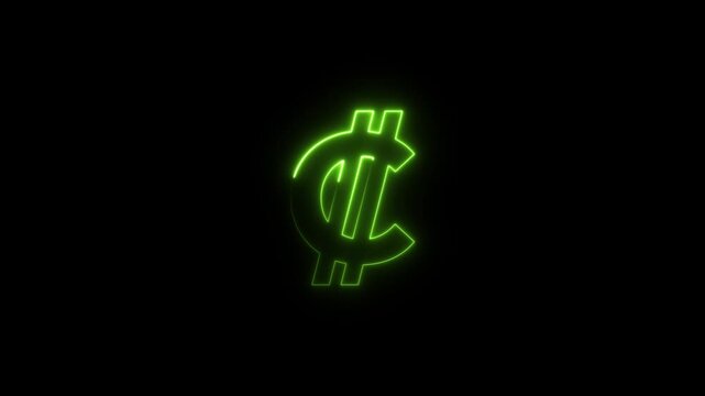 Glowing Green Dollar Sign Neon Symbol on Black Background Finance Currency neon dollar symbol finance currency sign