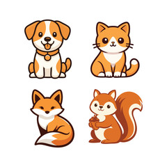 Fototapeta premium A set of cartoon-style animal illustrations 