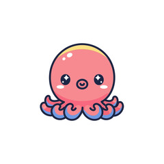Obraz premium Cute Pink Octopus Cartoon Character with Big Eyes