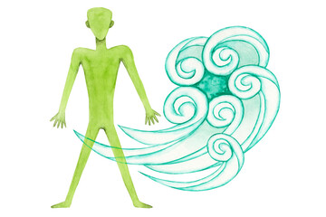 アーユルヴェーダ　体質 ヴァータ 風　水彩 イラスト