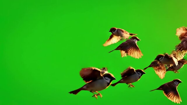 Green Screen real some birds flying 01 with alpha channel ready to insert in your vfx works as a separate layer scene 3 distortion, overlay, glitch, static noise, scan lines on black background, 4k