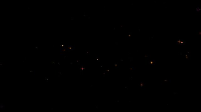 Festive Sparkling Particles Background 4K - Golden Glitter Rain & Twinkling Stars Animation on Black Screen, Seamless Loop Overlay for New Year, Birthday, and Wedding Party Decor