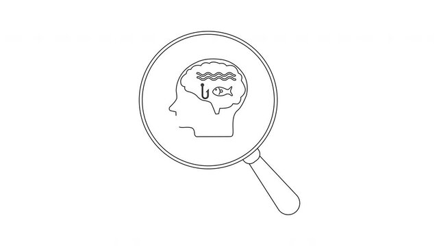 Brainwashing Concept - Magnifying Glass Examining a Mind with a Hook.
