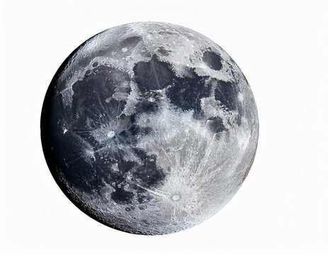 detailed close up view of the full moon showcasing lunar surface features and unique texture from outer space white background or
