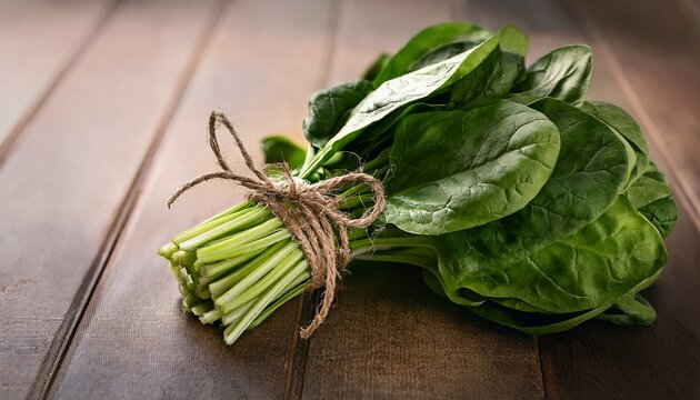 fresh spinach bunch tied with string