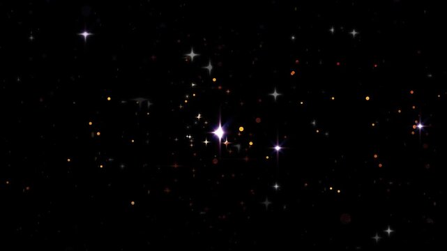 Magical Starlight Glitter Trail Loop - Falling White Stars & Sparkling Particle Dust Animation on Black Background, 4K Abstract Cosmic Effect Overlay for Fantasy Video Editing